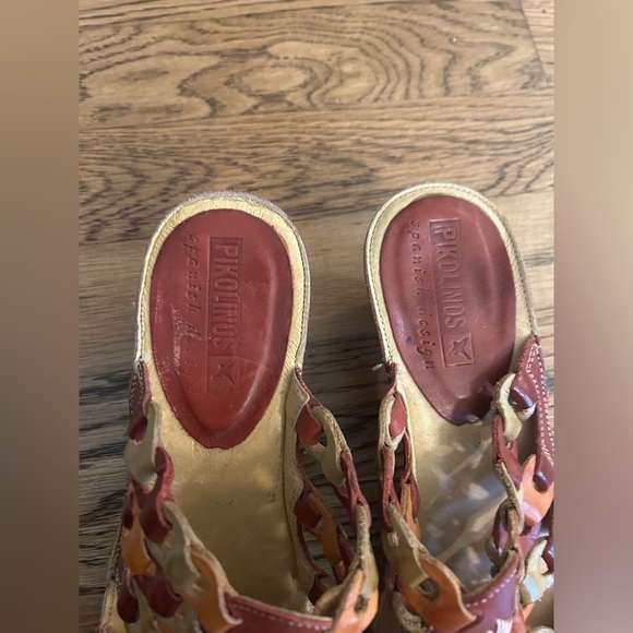 Pikolinos Boho Aztec Leather Mule Slide Open Toe Red  Heel Sandal Size 36 - Picture 4 of 11